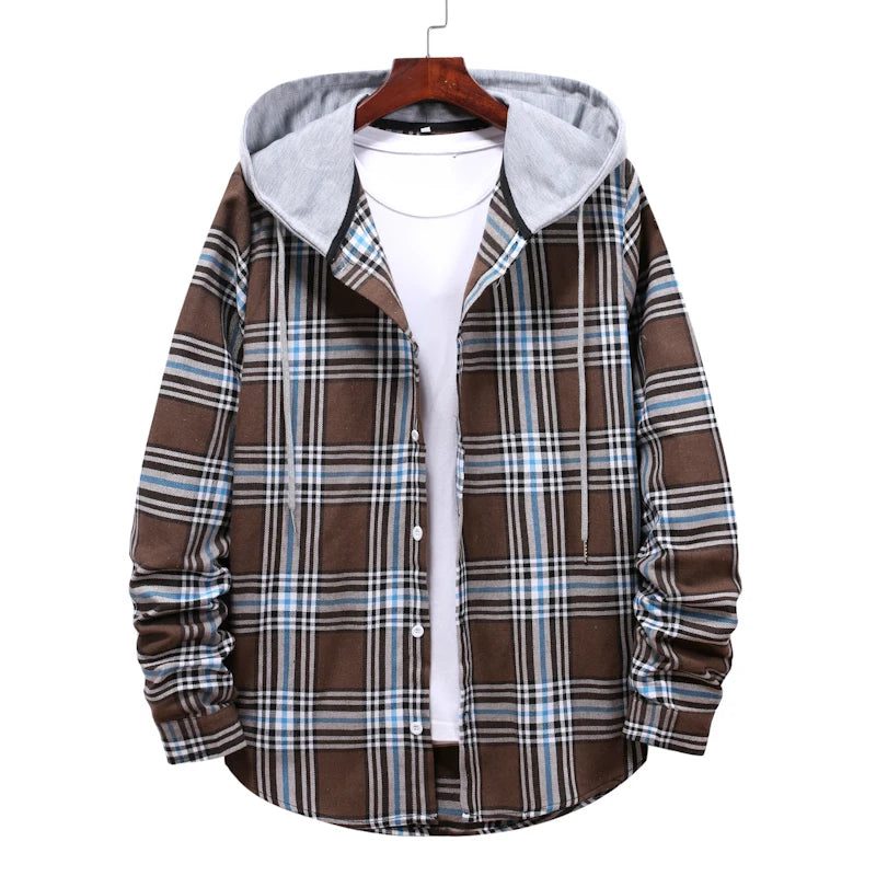 Men's Plaid Flannel Hooded Shirt Jacket