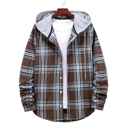 Men's Plaid Flannel Hooded Shirt Jacket