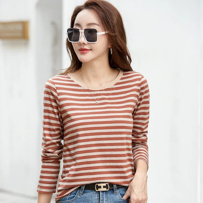 2023 Women's Striped Long Sleeve Cotton Tee