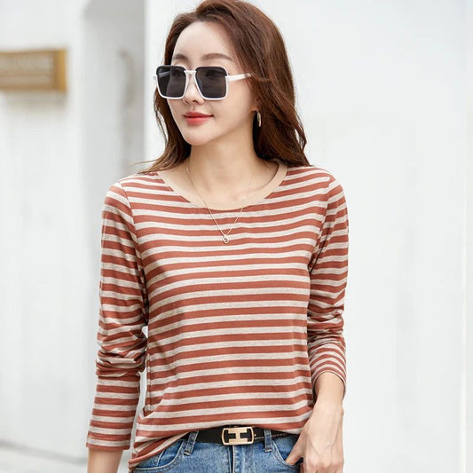 2023 Women's Striped Long Sleeve Cotton Tee