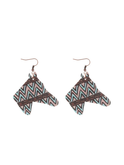 Western Cowboy Wooden Earrings with Cactus Design