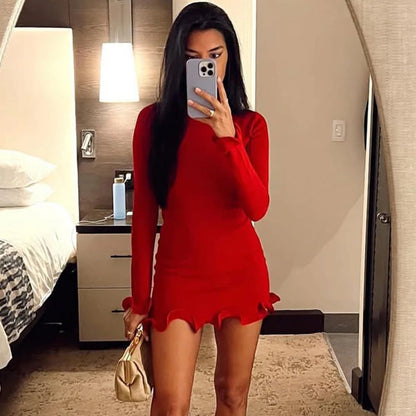 Slim Fit Knitted Mini Dress Women Autumn