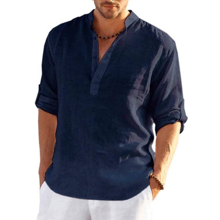 Men's Casual Long Sleeve Linen Shirt