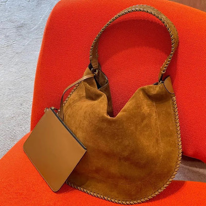 Vintage Faux Suede Women's Tote Shoulder Bag
