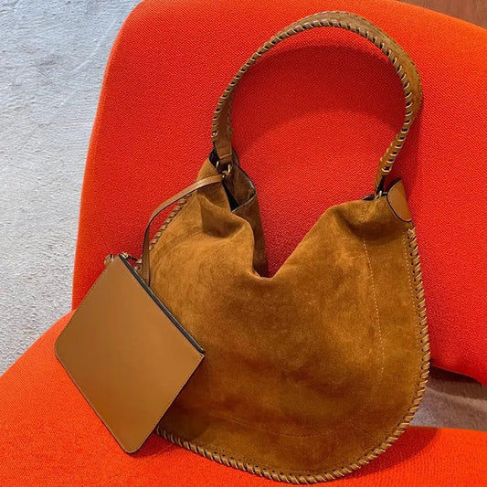 Vintage Faux Suede Women's Tote Shoulder Bag
