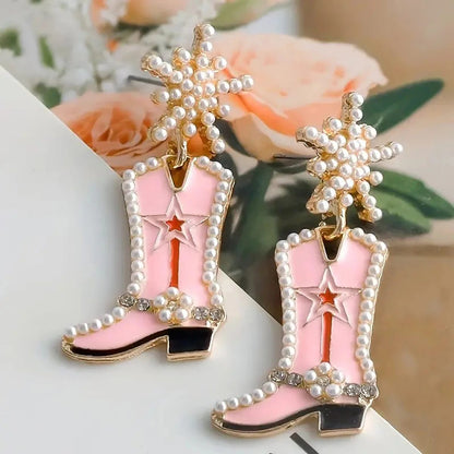 Handmade Western Cowgirl Snowflake Beaded Earrings