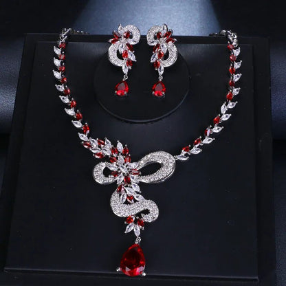 Luxury Retro Red Zirconia Wedding Jewelry Set