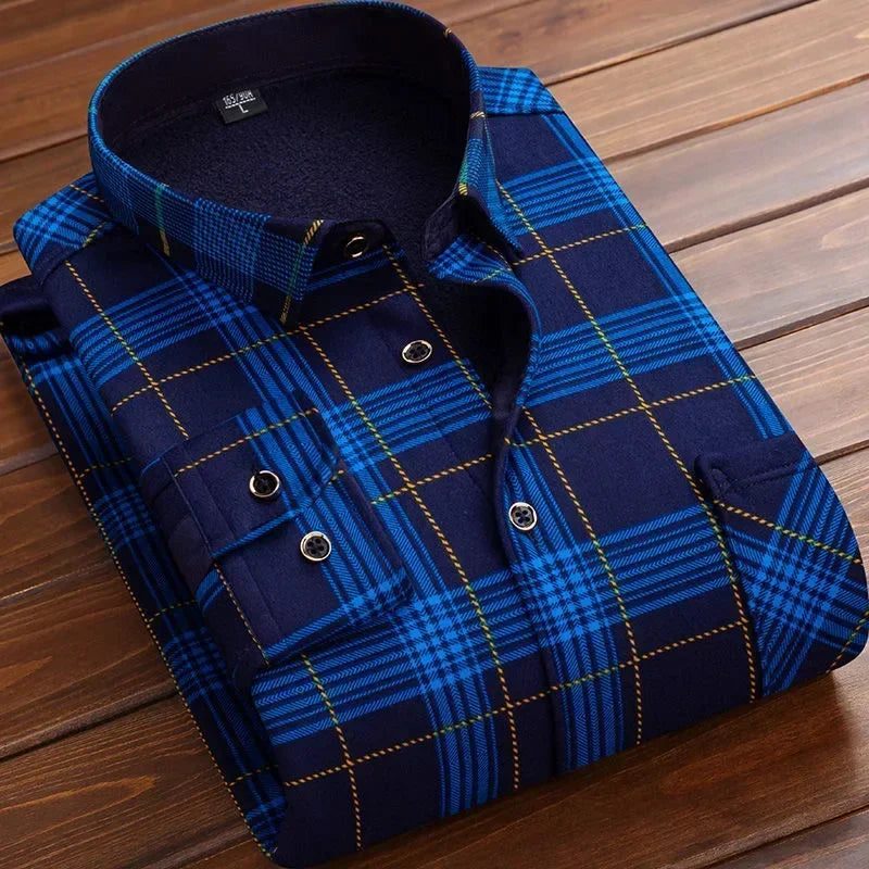2024 Men's Flannel Plaid Winter Dress Shirt