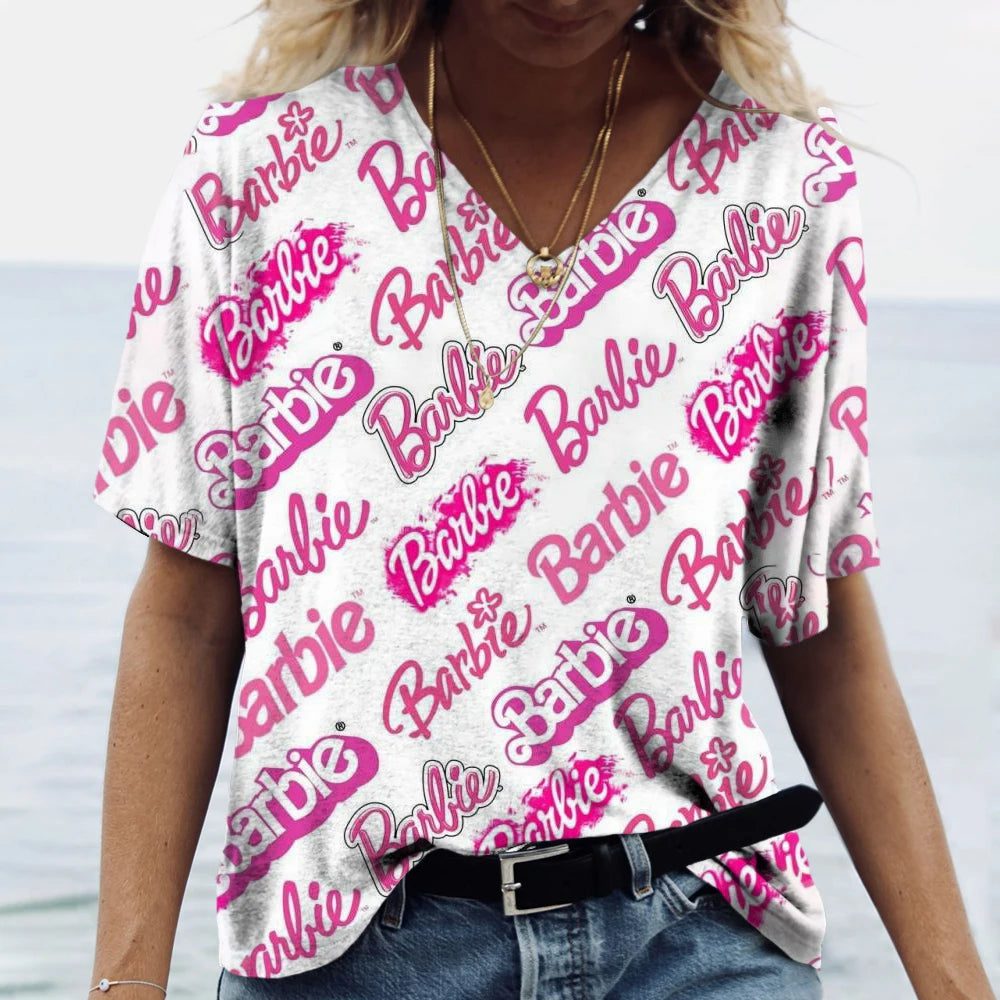 Vintage 3D Print V-Neck T-Shirt for Women