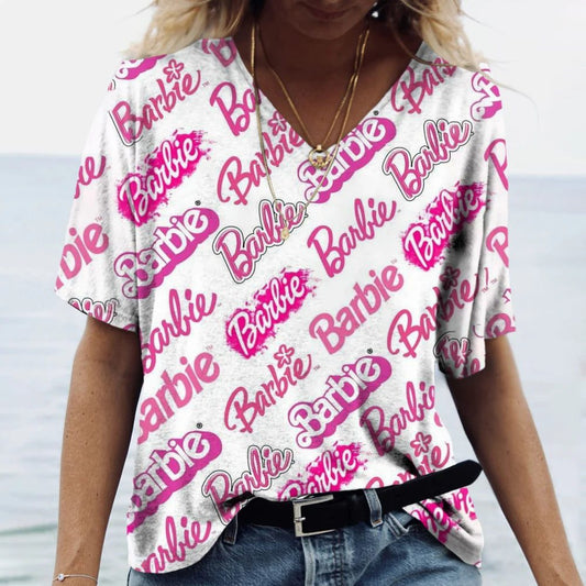 Vintage 3D Print V-Neck T-Shirt for Women