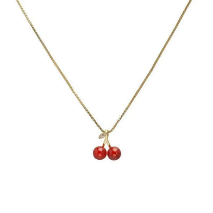 Vintage Stainless Steel Cherry Necklace for Women