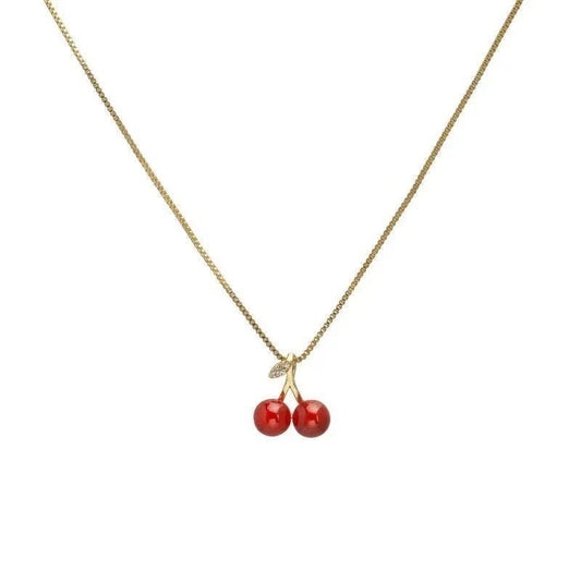 Vintage Stainless Steel Cherry Necklace for Women