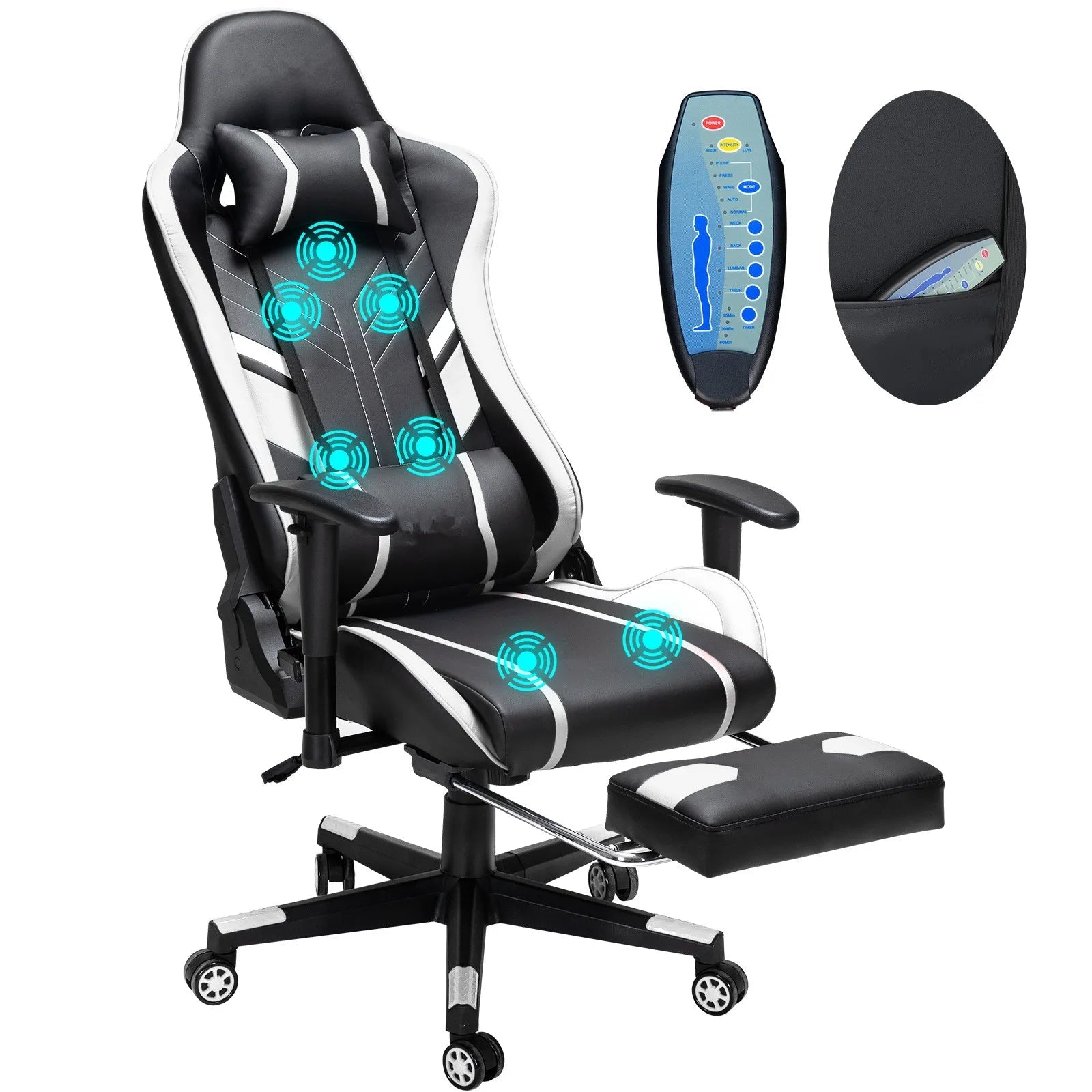 Ergonomic Gaming Chair with Adjustable Height Footrest