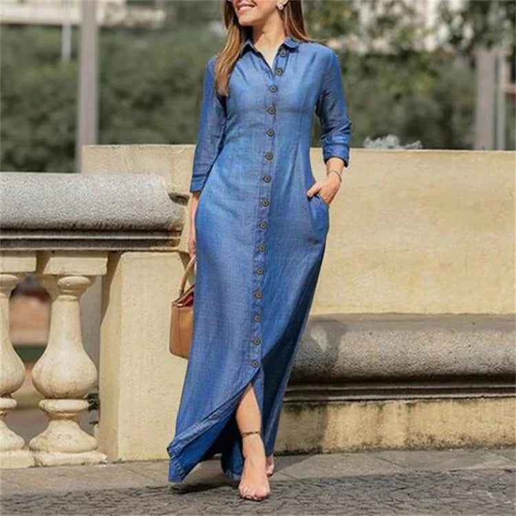 Chic Women's Denim Dress Shirt for Autumn