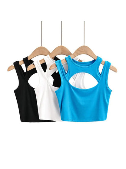 Women Sexy Solid Color Crop Tops Set