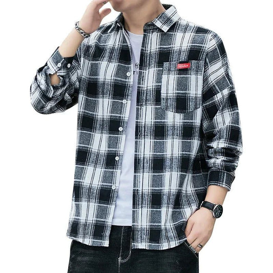 Men's Casual Flannel Plaid Shirt - Red Black