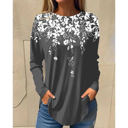 Stylish Long Sleeve Floral Cotton T-Shirts for Women