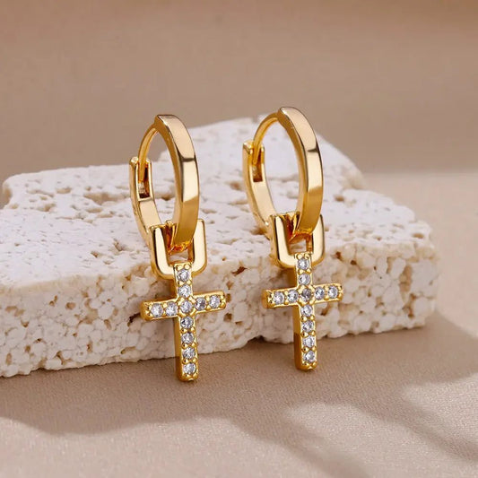 Waterproof Heart Zircon Gold Hoop Earrings
