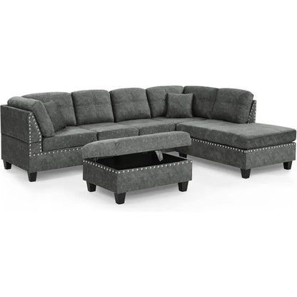L-Shaped Sectional Sofa Set with Storage