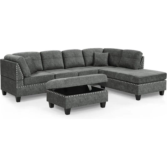 L-Shaped Sectional Sofa Set with Storage