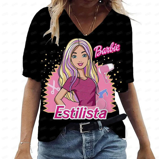 Anime V-Neck Summer T-Shirt for Women