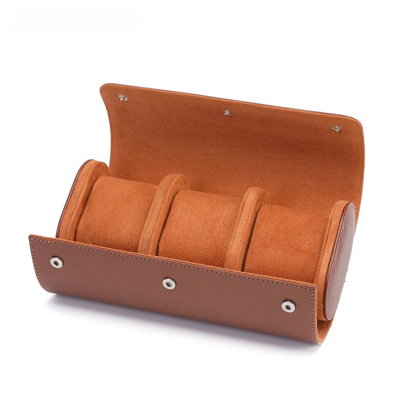 Portable Vintage Leather Watch Roll Travel Case