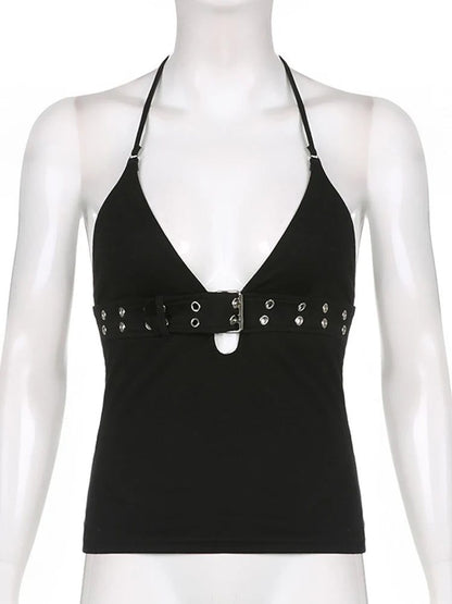 Black Backless Bandage Crop Top Women