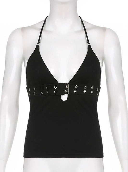 Black Backless Bandage Crop Top Women