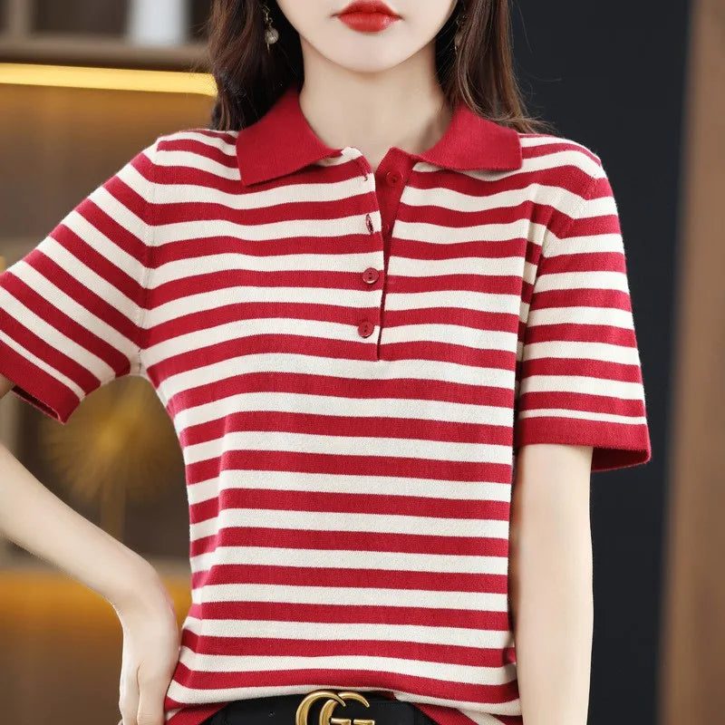 Casual Striped Short Sleeve Polo Shirt