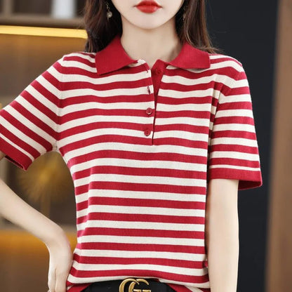 Casual Striped Short Sleeve Polo Shirt
