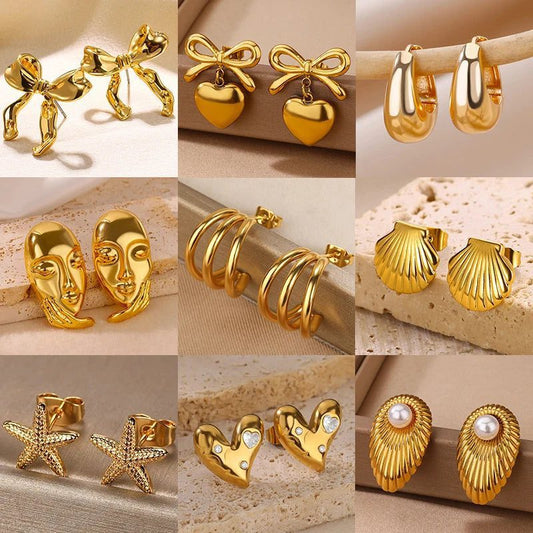 Waterproof Gold Starfish Heart Claw Earrings