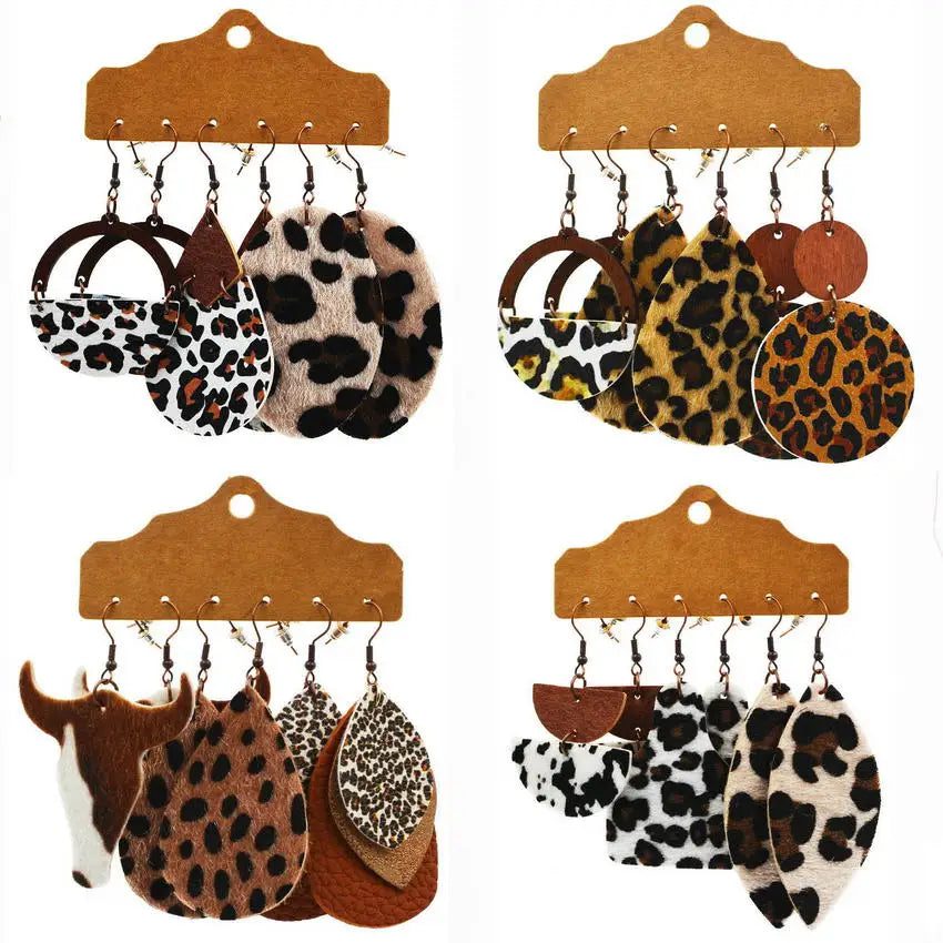 Vintage Western Earrings Set: Leopard Cheetah Cactus