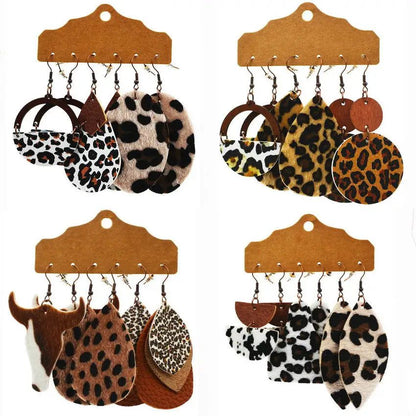 Vintage Western Earrings Set: Leopard Cheetah Cactus