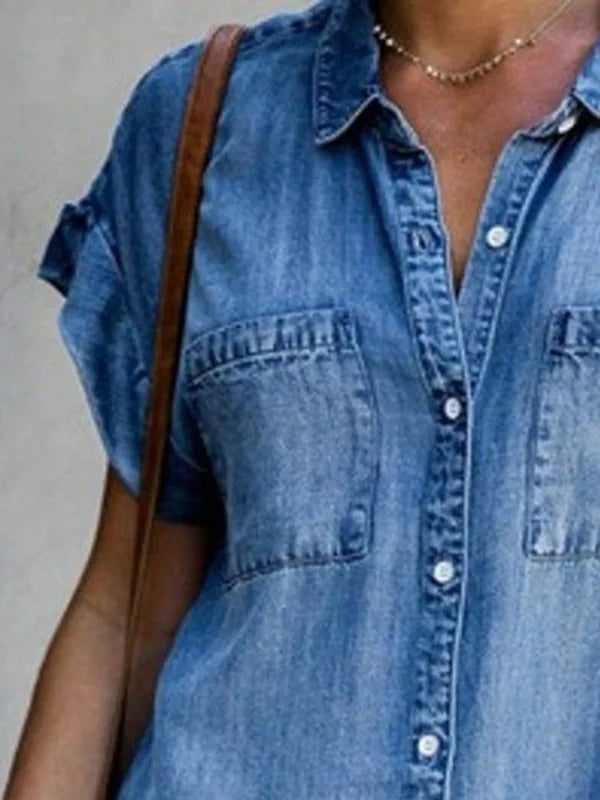 Elegant Midi A-line Denim Shirt Dress