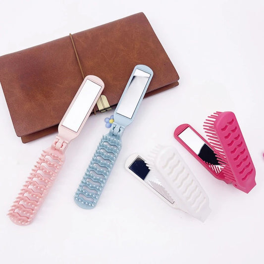 Portable Foldable Hair Brush with Mirror