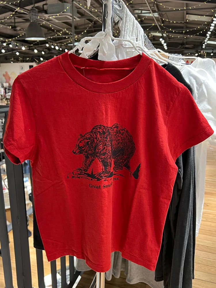 Cute Polar Bear Print Women's Red T-Shirt