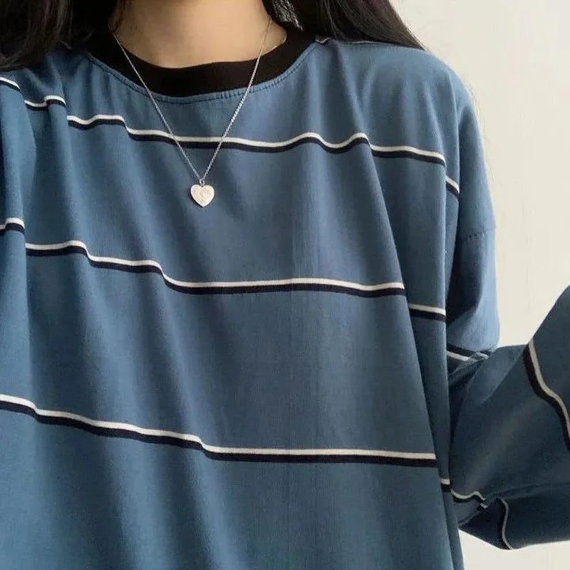 Chic Striped Long Sleeve T-Shirt for Teens