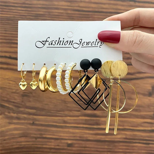 Boho Vintage Gold Hoop Earrings Set