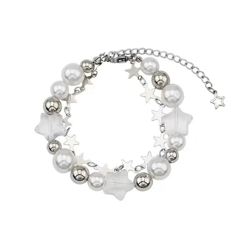Vintage Y2K Pearl Bead Pentagram Bracelet