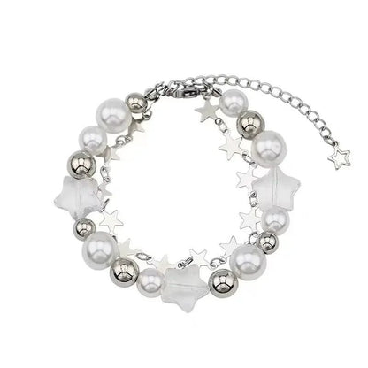 Vintage Y2K Pearl Bead Pentagram Bracelet