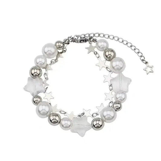 Vintage Y2K Pearl Bead Pentagram Bracelet