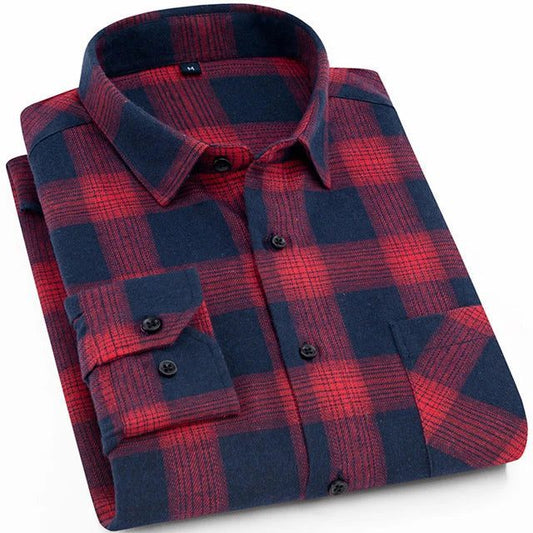 Men's Slim-Fit Flannel Plaid Shirt - Comfortable
