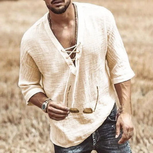 Men's Casual White Linen Short Sleeve Shirt