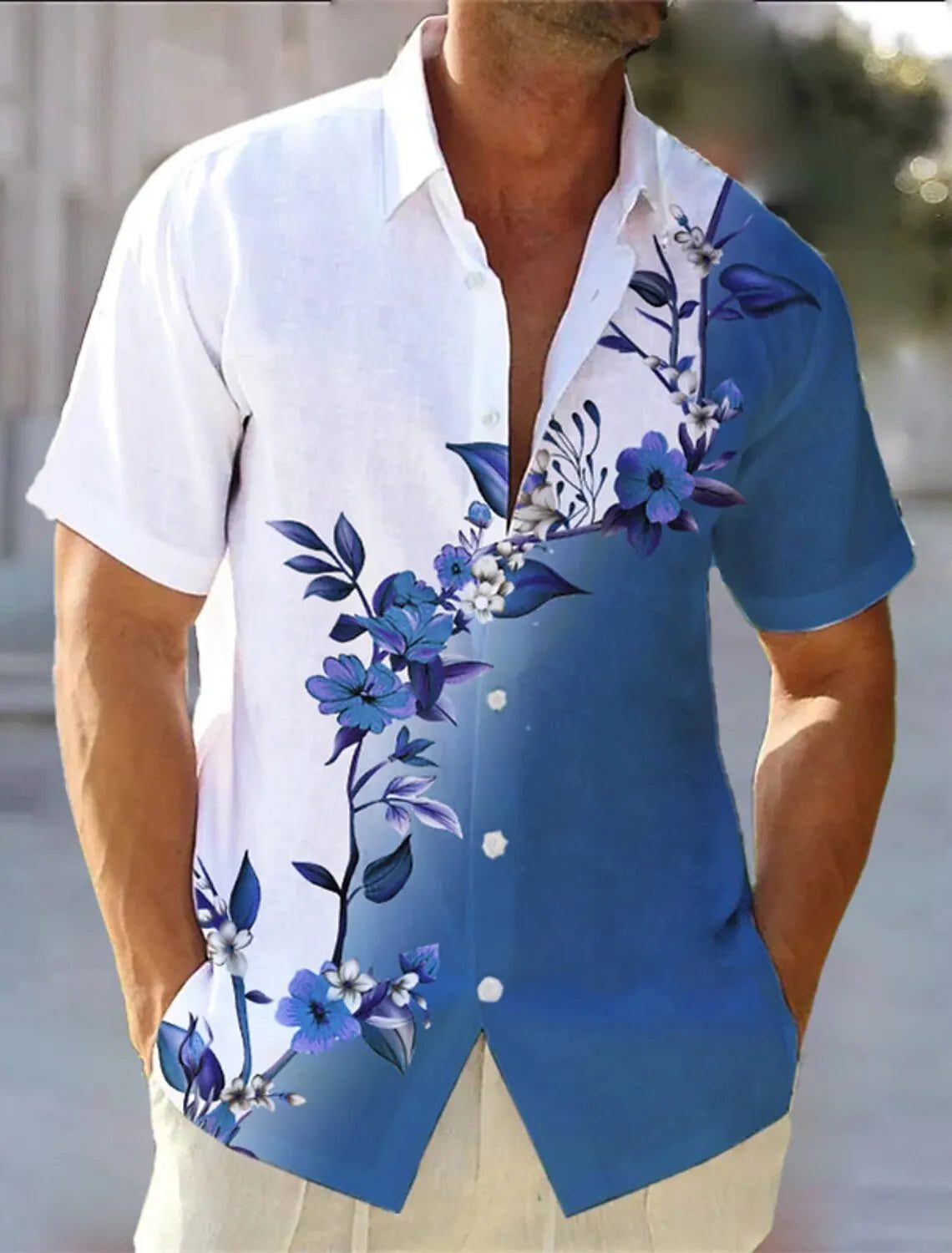 Men's Hawaiian Floral Gradient Short Sleeve Shirt