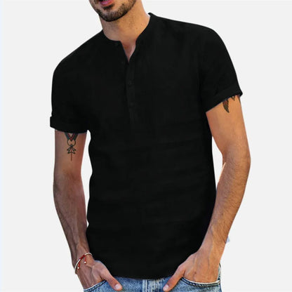 Men's Summer Cotton Linen Short Sleeve Shirt