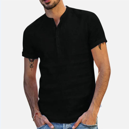 Men's Summer Cotton Linen Short Sleeve Shirt