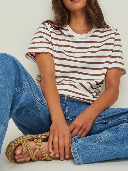 Cozy Striped Short Sleeve T-Shirt for Women