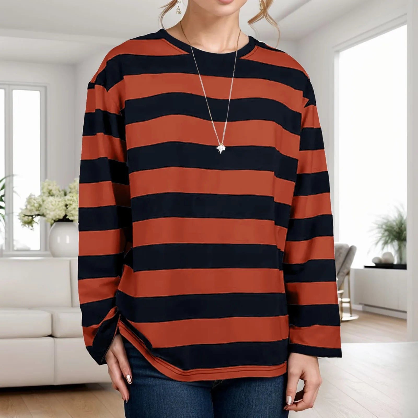 Women’s Oversized Blue Striped Long Sleeve T-Shirt