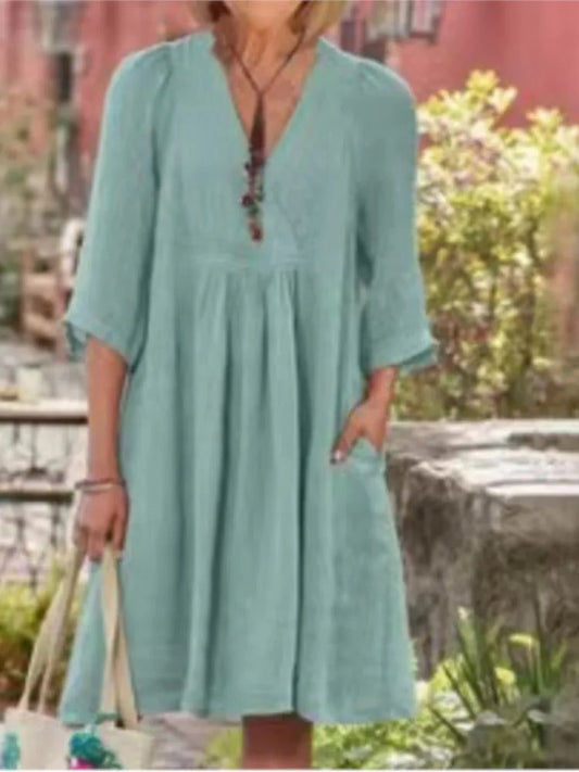 Elegant Cotton Linen Midi Dress for Women