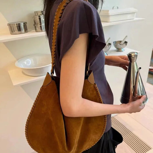 Vintage Faux Suede Women's Tote Shoulder Bag